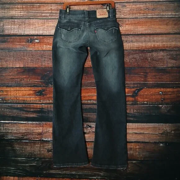 Levis 542 Vintage Jeans 6 Low Rise Flare Washed Black Denim Stretch '06 - Picture 3 of 9